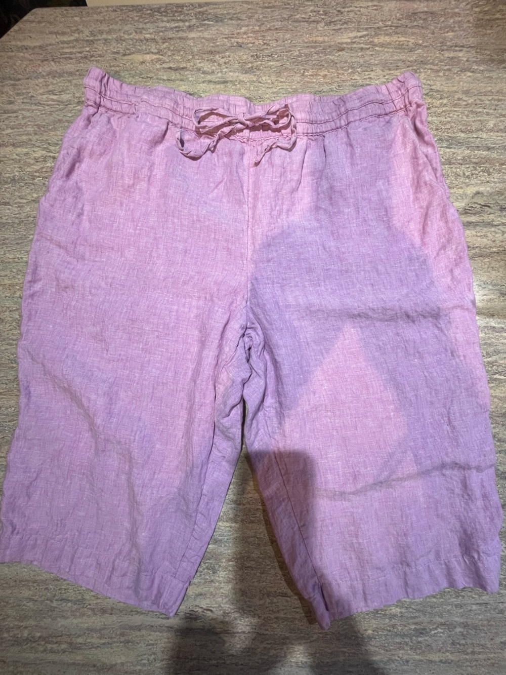 Charter Club Women’s XL Linen Elastic Waist w/Drawstring Capris Light Pink EUC